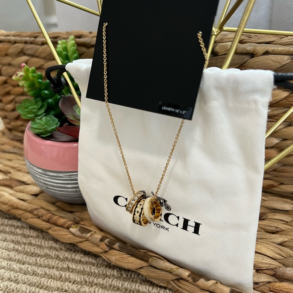 Coach Gold and White Ring Pendant Necklace - Picture 3 of 6